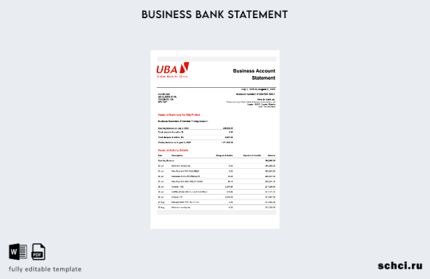 цифровая загрузка Нигерия UBA выписка по текущему счету бизнеса Шаблон Word и PD