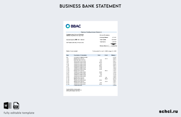 цифровая загрузка выписки по счету фирмы BBAC Шаблон в формате Word и PDF ()