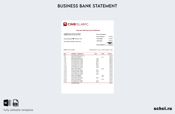цифровая загрузка CIMB Исламская компания выписка по текущему счету Шаблон Word