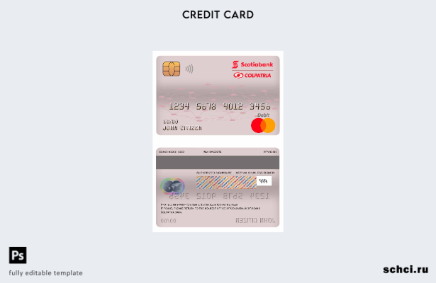 цифровая загрузка Колумбия Scotiabank Colpatria шаблон основной дебетовой карты