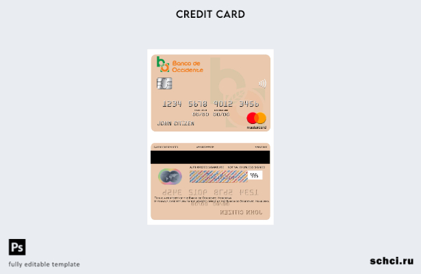 цифровая загрузка шаблона карты Mastercard Banco de Occidente Гондураса